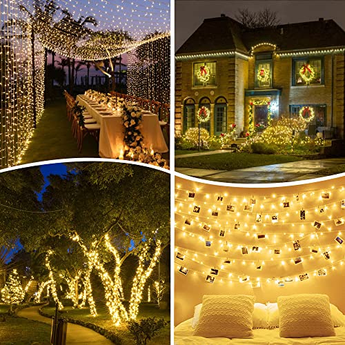 kemooie 500 LED Christmas Lights, 164FT 8 Lighting Modes with Timer Plug in Waterproof String Lights for Outdoor Christmas Birthday Wedding Party Garden Balcony Decorations (Warm White) - color: Warm White