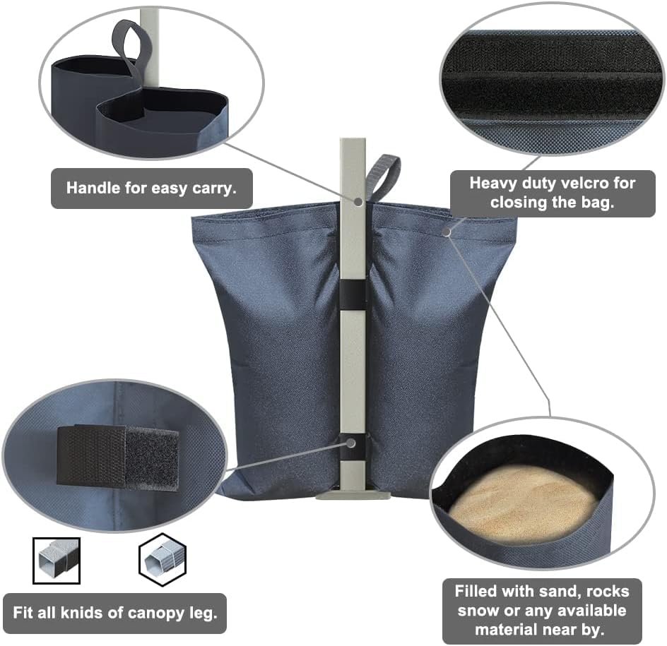 Eurmax USA 130LBS Weight Capacity Pop up Gazebos Weights Sand Bags for Pop up Canopy Tent Pergola Outdoor Instant Canopies, 4-Pack (Without Sand) Grey - color: Gray, size: Double Pocket