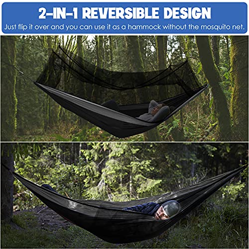 Gold Armour Camping Hammock - Camping Essentials, Double Hammock with Bug Net, Camping Gear Hammock for Outside, Hiking, and Travel (Black & Gray) - color: Black & Gray