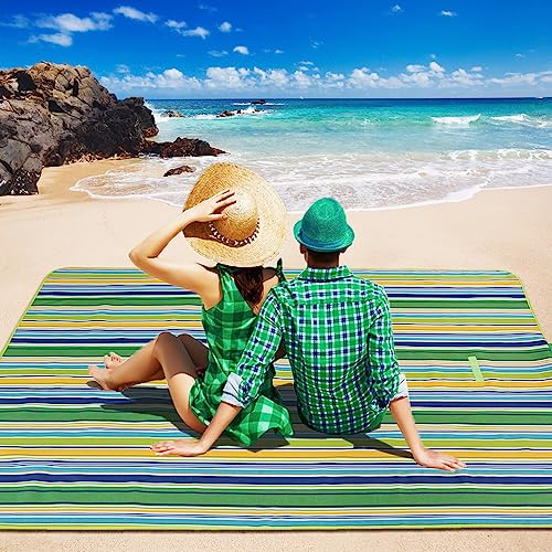 Waterproof Picnic Blanket Extra Large Oversized Beach Blanket Sandproof Outdoor Large Picnic Blankets Foldable Sand Free Beach Mat for Grass, Lawn, Sand, Camping, Stadium, Travel - color: Dark Green, size: 5' x 6'8" (Rectangular)