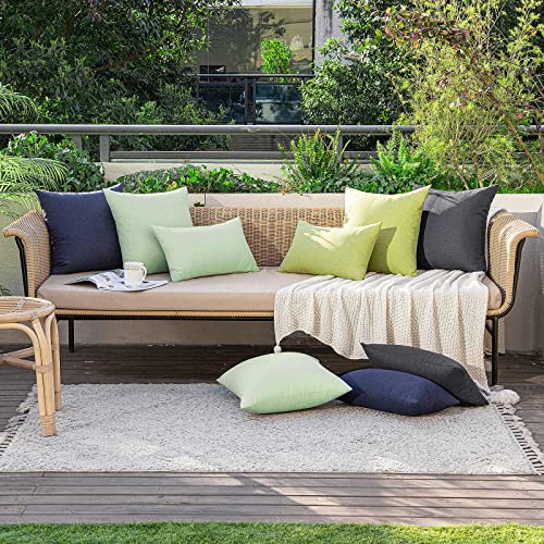 MIULEE Pack of 2 Decorative Outdoor Solid Waterproof Throw Pillow Covers Faux Linen Garden Farmhouse Cushion Cases for Halloween Tent Balcony Couch Sofa 16x16 Inch Black - color: Black, size: 16" x 16" (Pack of 2)