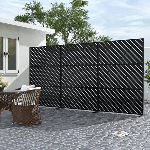 Casaphoria 72" H x 47" W Metal Outdoor Privacy Screen, Freestanding Decorative Divider for Patio, Deck, Balcony, and Garden with Stable Base, Black Bernard - color: Black Bernard