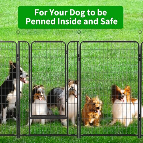 Kfvigoho Dog Playpen Outdoor Extra Wide 16 Piece Panels Heavy Duty Dog Fence 50" Height Anti-Rust with Doors Portable for RV Camping Yard, Total 42FT, 140 Sq.ft, Snowy Black - style: 32"W x 50"H