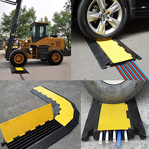 Reliancer 5 Channel Rubber Cable Protector Ramp Traffic Speed Bump 18000lbs Capacity Heavy Duty Cable Protective Cover Ramp Driveway Hose Cord Track Protector Wires Concealer w/Flip-Open Top Cover - size: 1 Pack 5-Channel