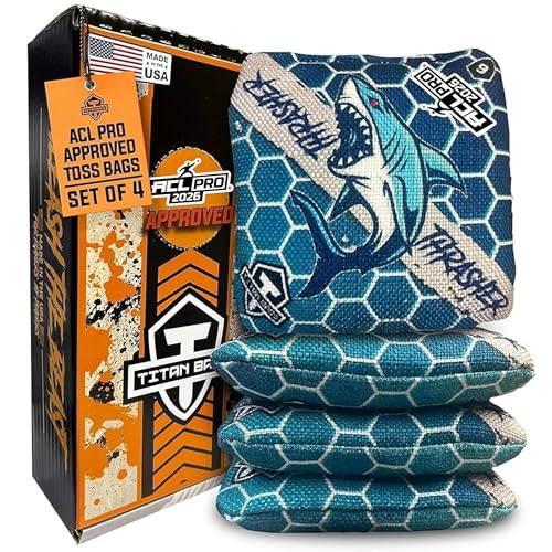 Titan Bags Thrasher Cornhole Bags - 6"x6" ACL PRO Approved Tournament-Grade, Durable Dual-Sided for Precision Shots, All-Weather Power Grip Pellets for Indoor & Outdoor Tossing - Set of 4 - color: Honeycomb Lurking Lagoon