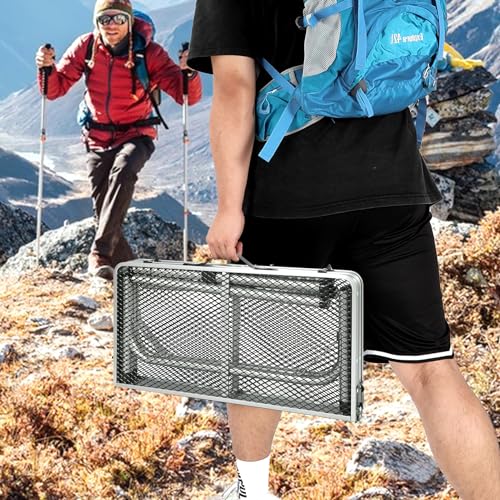 REDCAMP 24" Square Folding Grill Table for Outside, Lightweight Portable Metal Aluminum Outdoor Grill Table with Adjustable Height Legs, Great for Camping Picnic Cooking BBQ, Silver 2ft - color: Silver, size: Square-2ft
