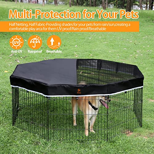 PJYuCien Dog Playpen Mesh Top Cover, Fits 24 Inch 8 Panels Metal Exercise Pet Pen, Elastic Buckles Connections, Black (Note: Only Cover, Fence Not Included) - color: Only Black Top Cover, Elastic Buckles Connections
