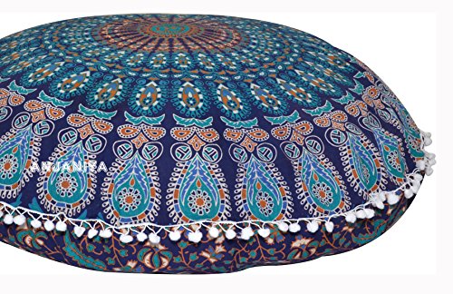 32" Peacock Mandala Bohemian Yoga Meditation Floor Pillow Cover Comfortable Home Car Bed Sofa Cushion Couch Seating Large Zipped Throw (32 inches, Blue Green) - color: Blue Green