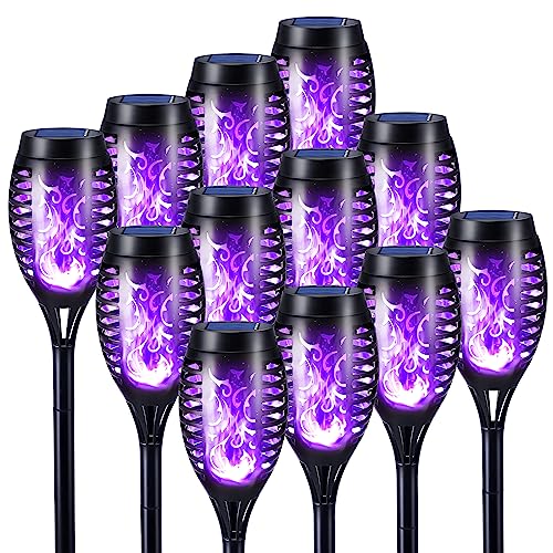 Toodour Solar Torch Flame Lights, 12 Pack Solar Lights Outdoor with Flickering Flame, Waterproof Patio Light Landscape Decoration Lighting for Garden, Lawn, Yard, Outdoor Decorations - Purple - color: Purple, size: 12 Pack