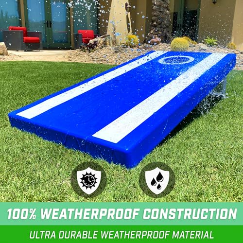 GoSports 4 x 2 ft All Weather Cornhole Boards - American Flag, Red, or Blue - Game Set Includes 8 Bean Bags & Rules - color: Blue