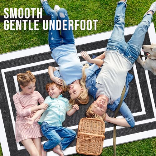 OLANLY Outdoor Rug 4x6 ft Waterproof, Reversible Outdoor Plastic Straw Rug, RV Mat, Indoor Outdoor Carpet Clearance for Patio, Camping, Balcony, Deck, Backyard, Black & White - color: Black & White, size: 4' X 6' (Rectangular)