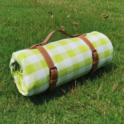 79”x79” Picnic Blanket Extra Large, Waterproof and Foldable Beach Blanket, 3-Layer Outdoor Blanket for 6 to 8 Adults, for Camping, Park, Beach, Grass, Indoors - color: Cyan and White Grids