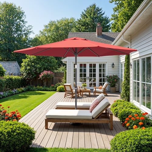 Outdoor Patio Umbrella, Table Umbrella with Push Button Tilt and Crank, 8 Ribs Market Umbrella - color: Red-Steel Ribs, size: 10FT