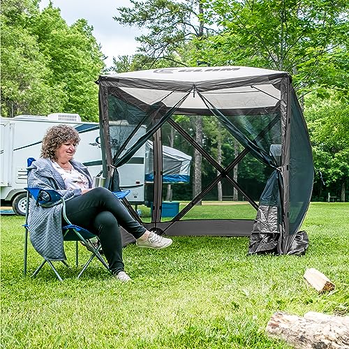 CLAM Quick-Set Pop Up Screen Tent, Traveler, 6 x 6 ft, Instant Setup Gray Portable Outdoor Shelter, Compact Bug-Free Canopy Tent for Camping, Fishing, Backyard - Gray - color: Gray - w/ Wind Panel Flaps