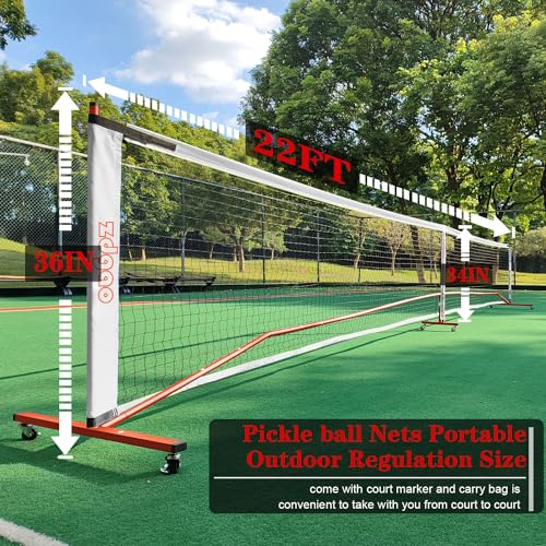 Portable Pickleball Net Set, 22FT Regularion Size Pickle Ball Net with Paddles Set, Outdoor Pickleballs and Carry Bag, Easy Setup for Indoor, Outdoor, Driveway - color: Orange, style: Pickleball Net with Wheels