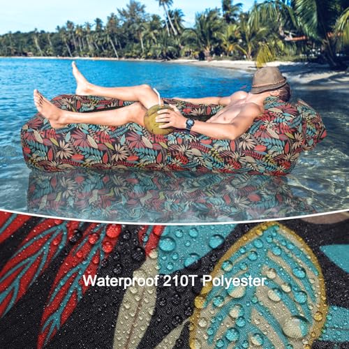 Inflatable Couch Air Lounger for Adults, Ultralight Portable Blow up Couch Air Sofa, Inflatable Beach Lounger Bed for Camping Hiking Festival Backyard Lawn, No Pump Required - color: Tropical Red