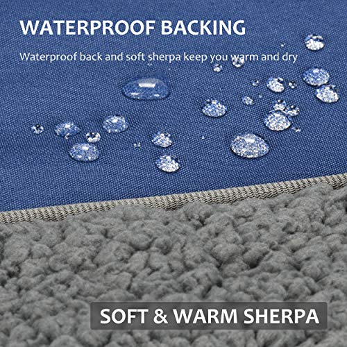 Tirrinia Large Waterproof Outdoor Blanket, Soft Warm Windproof Stadium Blanket with Sherpa Fleece and Foldable for Outdoor Sport, Baseball, Football, Beach, Concerts, Car - color: Navy Blue, size: 59" x 79"
