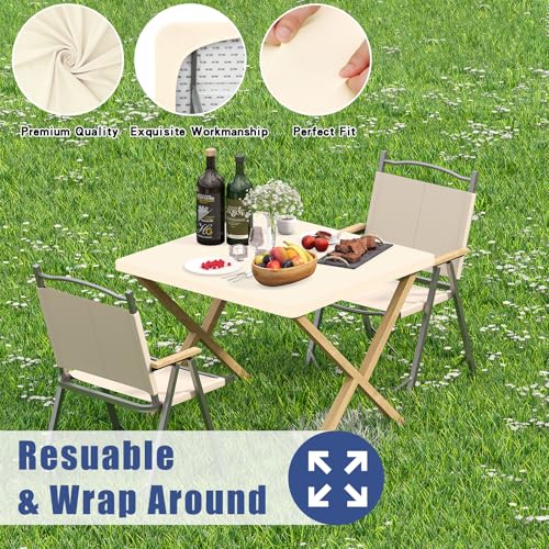 Moosfor Spandex Square Table Cloth, Elastic Fitted Tablecloths for Picnic, Stretch Washable Patio Table Cover for Outdoor, Camping, Banquet and Parties (Champagne, 34"x34") - color: Beige, size: 34" x 34" (Square)
