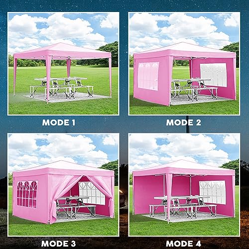 10x10 Pink Pop Up Canopy Tent Heavy Duty with 4 sidewalls Commercial Outdoor Party Tent Event Wedding Tents Instant Canopy Gazebo with Carry Bag UPF 50+ Waterproof - color: Pink, size: Standard 10x10FT 4sides