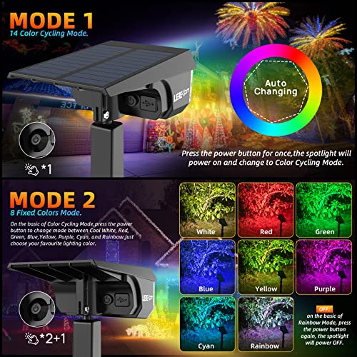 LEREKAM Solar Spot Lights Outdoor Color Changing, IP65 Garden Lights Solar Powered Waterproof with 9 Light Modes, Colored Landscape Lighting Auto On/Off, for Garden Pool Area Pond Yard, 10 Pack - color: Multicolor, size: 10 Pack