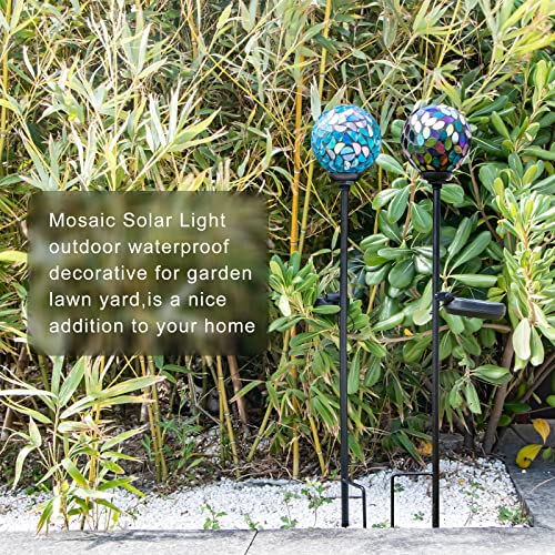 VCUTEKA Solar Garden Decorative Lights Outdoor, Mosaic Solar Light Waterproof LED Pathway Stake Light for Landscape Patio Yard Deck Walkway Decoration, 2 Pack （Blue&Purple） - color: Blue