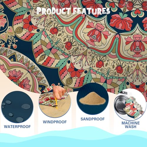 Beach Blanket 78''×81'' - Waterproof Sandproof Sand Free Oversized Mat for 1-5 Adults, Lightweight Durable Compact for Beach Travel Camping Hiking Picnic - color: Mandala2, size: 78"x81"