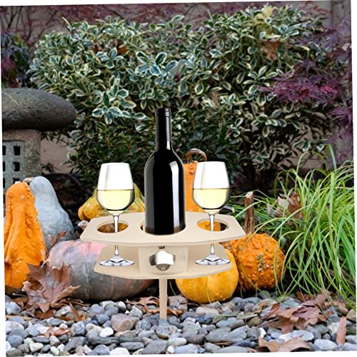1Pc Natural Wooden Wine Rack Insert Ground Rack for Outdoor Use Easy to Reposition for Picnics Camping Beaches and Concerts Khaki Color Fits Various Bottles and Cans