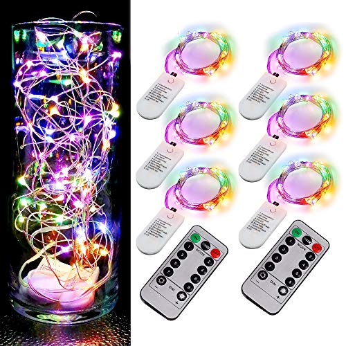 6 Pack Fairy Lights Battery Operated with Timer 2PCS Remote 6.5ft 20LED Multicolor Twinkle Lights Waterproof Silver Wire Fireflies Lights DIY Mason Jar Wedding Party Christmas Centerpiece Table Deco - color: Multicolor, size: 6.5ft