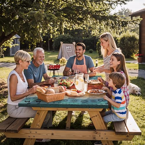 Fitted Waterproof Picnic Table Cover with Bench Covers Heavy Duty Elastic Outdoor Camping Tablecloth for 6 Foot Rectangle Tables Summer Rv Accessories Patio Garden Road Trip Essentials Gifts - color: Multi-colored Ethnic Wave Pattern, size: 72" x 30" (Rec
