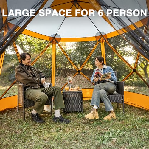 EVER ADVANCED Pop up Gazebo Tent for Backyard, 11.5 x 9.8 ft, Instant Screened Tent Screen House Canopy with Netting, Orange - color: Orange