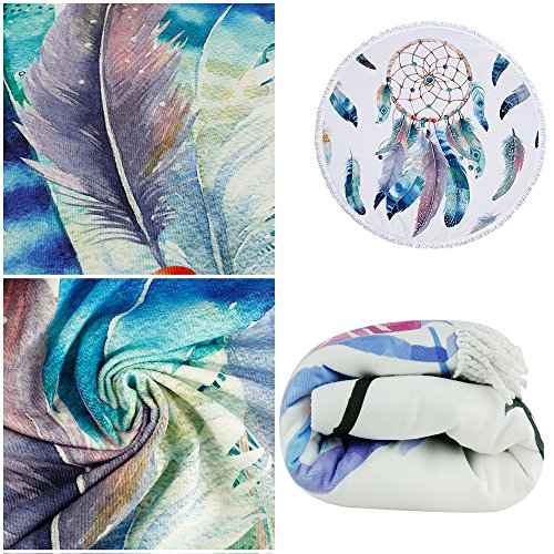 Violet Mist Microfiber Beach Towels Oversized Round Striped Beach Blanket Sand Free Quick Dry Hippie Boho Circle Bath Towel Absorbent Bohemian Beach Yoga Mat Table Cloth Throw Fringe Tapestry 60" WB - color: White Dreamcatcher