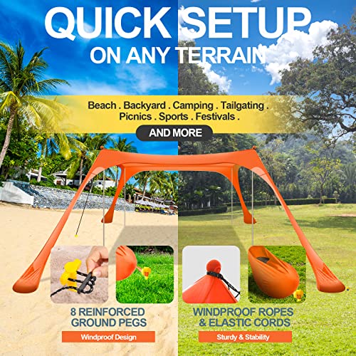 Buheco Beach Tent Pop Up Shade 10x10ft Beach Canopy Sun Shelter UPF50+ with 4 Foldable Poles-Portable Carrying Bag-Sand Shovel-Ground Pegs-Windproof Ropes for Outdoor Family Camping-Fishing- Picnic - color: Orange, size: 10x10FT 4 Pole