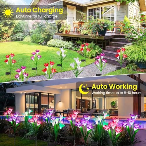 KOOPER Outdoor Solar Lights, 10 Pack Solar Garden Light with Bigger Lily Flowers, Waterproof 7 Color Changing Solar Lights Outdoor - Bigger Panel for Patio Yard Garden Decoration, Gift for Mom - size: 10 Pack
