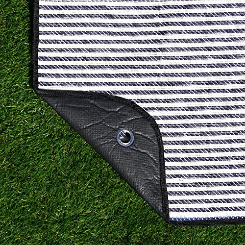 Twine Picnic Blanket - Waterproof Outdoor Blanket with Leather Carrying Straps and Picnic Stakes - Navy/White Striped 6pc Set of 1 - style: Picnic Blanket