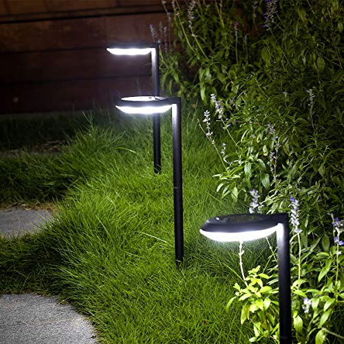 kinna Outdoor Solar Path Lights Waterproof Landscape Pathway Light with 6 White LEDs Garden Lighting Decorative for Patio Driveway Backyard (Black-4 Pack) - color: Black