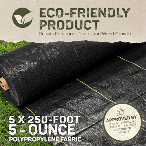 Dewitt 2-Pack Pro-5 Weed Barrier Fabric 5 oz, 5 x 250 Feet – Heavy-Duty Woven Landscape Ground Cover Mat for Raised Garden Bed, Greenhouse Gardening, Outdoor Landscaping, and Commercial Planting - size: 2 Pack, style: 5' x 250'