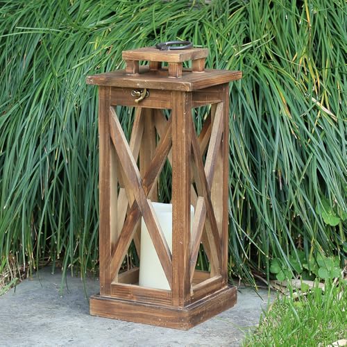Rustic Farmhouse Wooden Candle Lantern,17'' H Lanterns Decorative Indoor&Outdoor, Patio Decor, Hanging Lantern Holder Decor for Indoor Outdoor, Home, Garden, Wedding - color: Rustic Brown, size: 1 Pc-17'' H