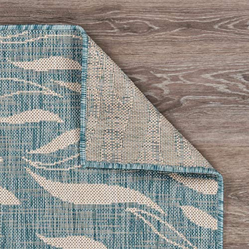 LR Home 8x10 Outdoor Area Rug | Turkish Carpet for Patio, Deck, Backyard, Garden, Front Porch, Picnic, Courtyard and Balcony | Large Boho Farmhouse Coastal, Beach, Coral Reef Themed Rug | Aqua/White - color: Aqua/White, size: 7'6" x 9'5" (Rectangular)