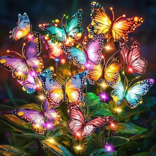 Solar Lights Outdoor Garden Decor: 6 Pack 102 Silk Butterflies with 132 Color-Changing LEDs - Auto On/Off 12H Magical Lighting IP65 Waterproof for Yard Patio Pathway - Unique Gifts for Mom Grandma - size: 6 Pack