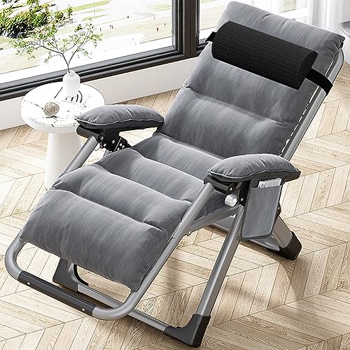 DoCred Zero Gravity Chair, Lawn Recliner, Reclining Patio Lounger Chair, Folding Portable Chaise with Detachable Soft Cushion, Cup Holder, Headrest - color: Modern Gray, style: Zero Gravity Chair