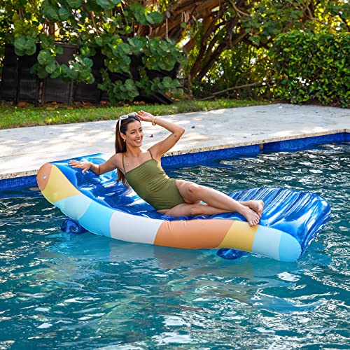 PoolCandy Good Vibes Floating Chaise Lounger. The Ultimate 2in1 Luxurious and Durable Inflatable Pool Float; Its a Lounge Chair on Land or in Water.