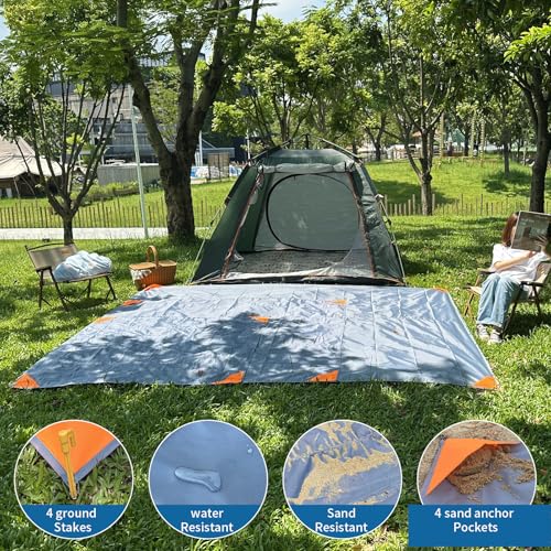 Beach Blanket Waterproof Sandproof Beach Mat 79" X 83" / 7' X 7' for 1-4 Adults Quick Drying Outdoor Picnic Mat Beach Accessories for Travel, Camping, Hiking - color: Gray/Orange, size: 78"*83" / 6.56ft×6.89ft