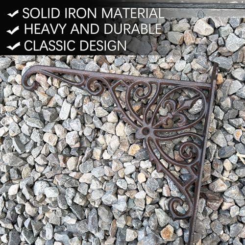KiaoTime Cast Iron Hanging Hook Bracket Wall Hanger 12" Deep Outdoor Indoor Wall Hanging Bracket Hooks for Pots Basket Bird Feeder Wind Chime Lanterms Hanger Hardware Bracket
