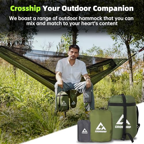 Camping Hammock with Mosquito Net – Portable Parachute Nylon Backpacking Hammock with Tree Straps, Camp Rope & Stake - for Hiking, Backpacking, Travel, Backyard, Beach – Holds Up to 500lbs (Green) - color: Green