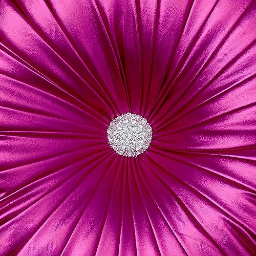 EUCIOR Round Throw Pillows,Pumpkin Pleated Handmade Metallic Throw Pillows,Hot Pink Throw Pillow,Modern Leather Decorative Pillowcases for Home Decor Bedroom Living Room Couch Bed Sofa (Hot-Pink) - color: Hot Pink