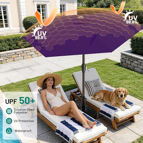 AreShark 7.5FT Patio Umbrella Table Market Umbrella with 6 Sturdy Ribs, Button Tilt/Crank, Heavy-Duty Outdoor Umbrellas for Pool, Deck, Garden and Backyard, Purple - color: Purple, size: 7.5FT