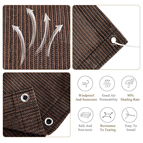 90% Outdoor Sun Shade Cloth, 6’ x 20’, Pergola, Deck, and Backyard Patio Sunshade with UV Protection, Heat Resistant HDPE Material, Reinforced Grommets (6x20 FT，Brown) - color: 2-brown, size: 6x20 FT
