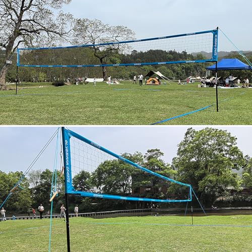 Professional Outdoor Volleyball Net Set for Backyard Beach with 1.7" Aluminum Poles, 45-ply HDPE Net, PU Volleyball and Pump, Boundary Line, Large Carry Bag - Anti-sag & Easy Setup - color: Blue