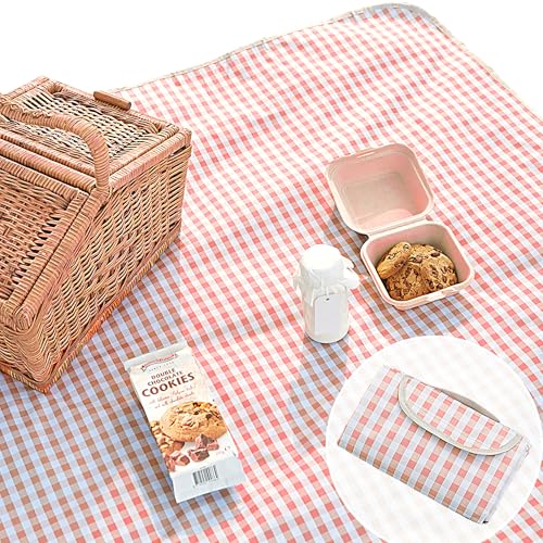 Cute Gingham Picnic Blanket, Waterproof Foldable, in Large 80x60in and Extra Large 80x80in, Portable Compact Beach Blanket, Oversized XL Outdoor Mat (Coral Pink, Large) - color: Coral Pink, size: Large