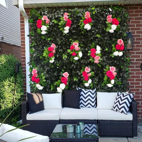 Sumery Expandable Fence Privacy Screen for Balcony Patio Outdoor,Decorative Faux Ivy Fencing Panel,Artificial Hedges (Single Sided Leaves) (1, Branches -Colorful Rose) - color: Branches -Colorful Rose